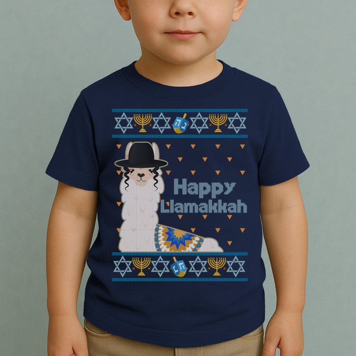 Funny Happy Llamakkah Ugly Hanukkah Sweater Toddler T-Shirt