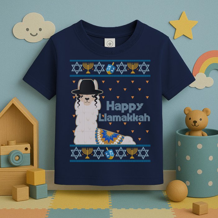 Funny Happy Llamakkah Ugly Hanukkah Sweater Toddler T-Shirt