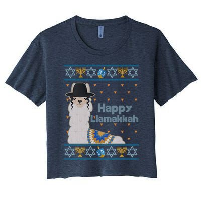 Funny Happy Llamakkah Ugly Hanukkah Sweater Crop Top
