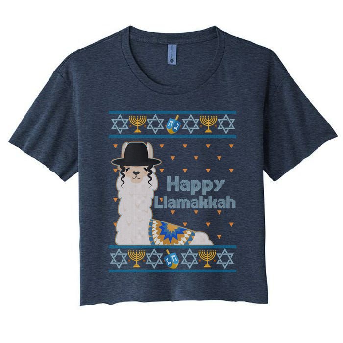 Funny Happy Llamakkah Ugly Hanukkah Sweater Crop Top
