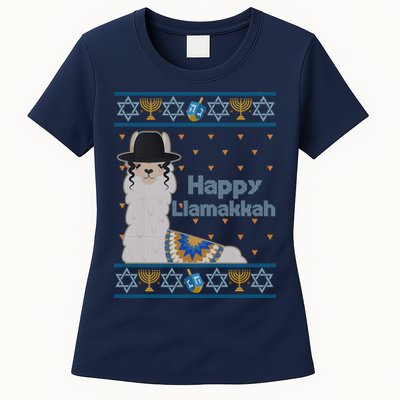 Funny Happy Llamakkah Ugly Hanukkah Sweater Womens T-Shirt