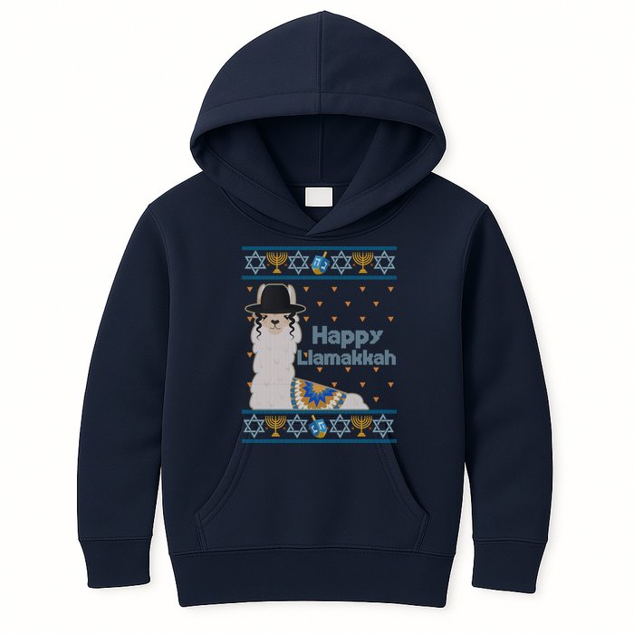 Funny Happy Llamakkah Ugly Hanukkah Sweater Kids Hoodie