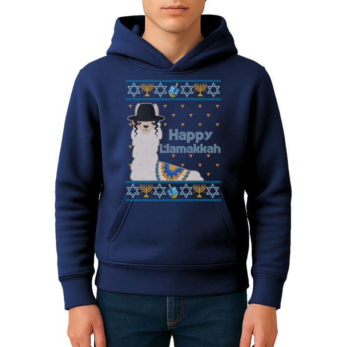 Funny Happy Llamakkah Ugly Hanukkah Sweater Kids Hoodie