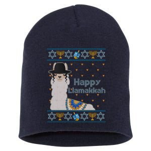 Funny Happy Llamakkah Ugly Hanukkah Sweater Short Acrylic Beanie