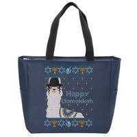 Funny Happy Llamakkah Ugly Hanukkah Sweater Zip Tote Bag