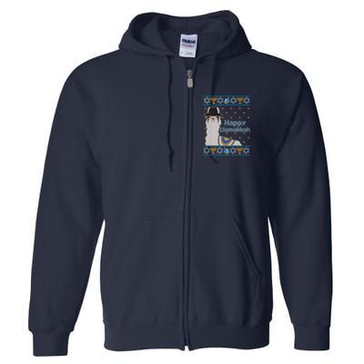 Funny Happy Llamakkah Ugly Hanukkah Sweater Full Zip Hoodie