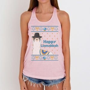 Funny Happy Llamakkah Ugly Hanukkah Sweater Women's Knotted Racerback Tank