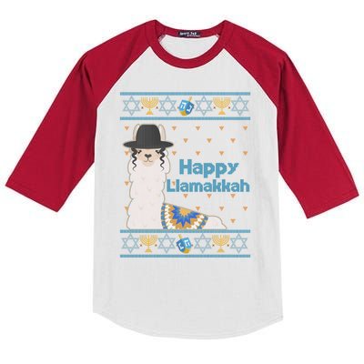 Funny Happy Llamakkah Ugly Hanukkah Sweater Kids Colorblock Raglan Jersey