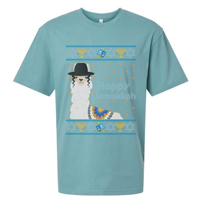 Funny Happy Llamakkah Ugly Hanukkah Sweater Sueded Cloud Jersey T-Shirt