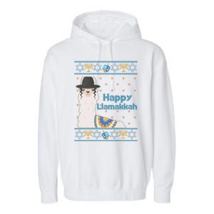 Funny Happy Llamakkah Ugly Hanukkah Sweater Garment-Dyed Fleece Hoodie