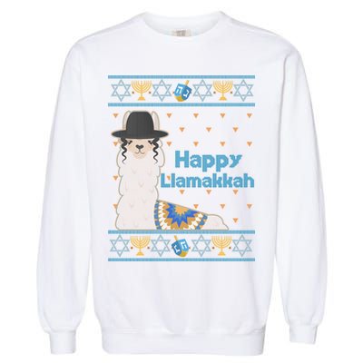 Funny Happy Llamakkah Ugly Hanukkah Sweater Garment-Dyed Sweatshirt
