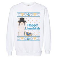 Funny Happy Llamakkah Ugly Hanukkah Sweater Garment-Dyed Sweatshirt