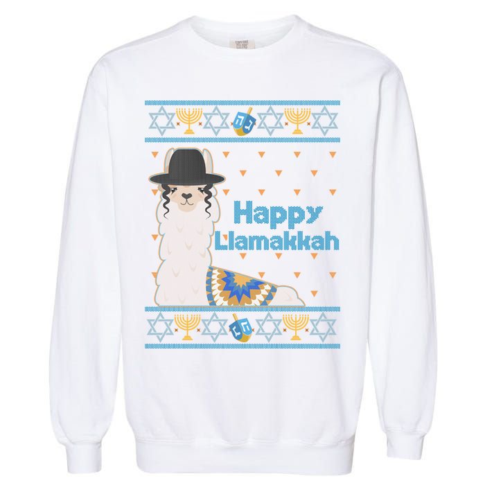 Funny Happy Llamakkah Ugly Hanukkah Sweater Garment-Dyed Sweatshirt