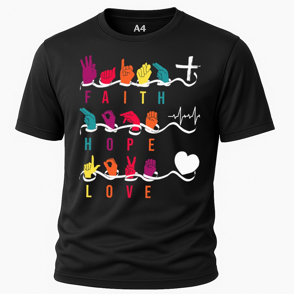 Faith Hope Love Asl American Sign Language Cooling Performance Crew T-Shirt