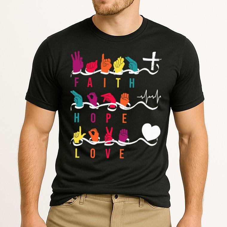 Faith Hope Love Asl American Sign Language Cooling Performance Crew T-Shirt