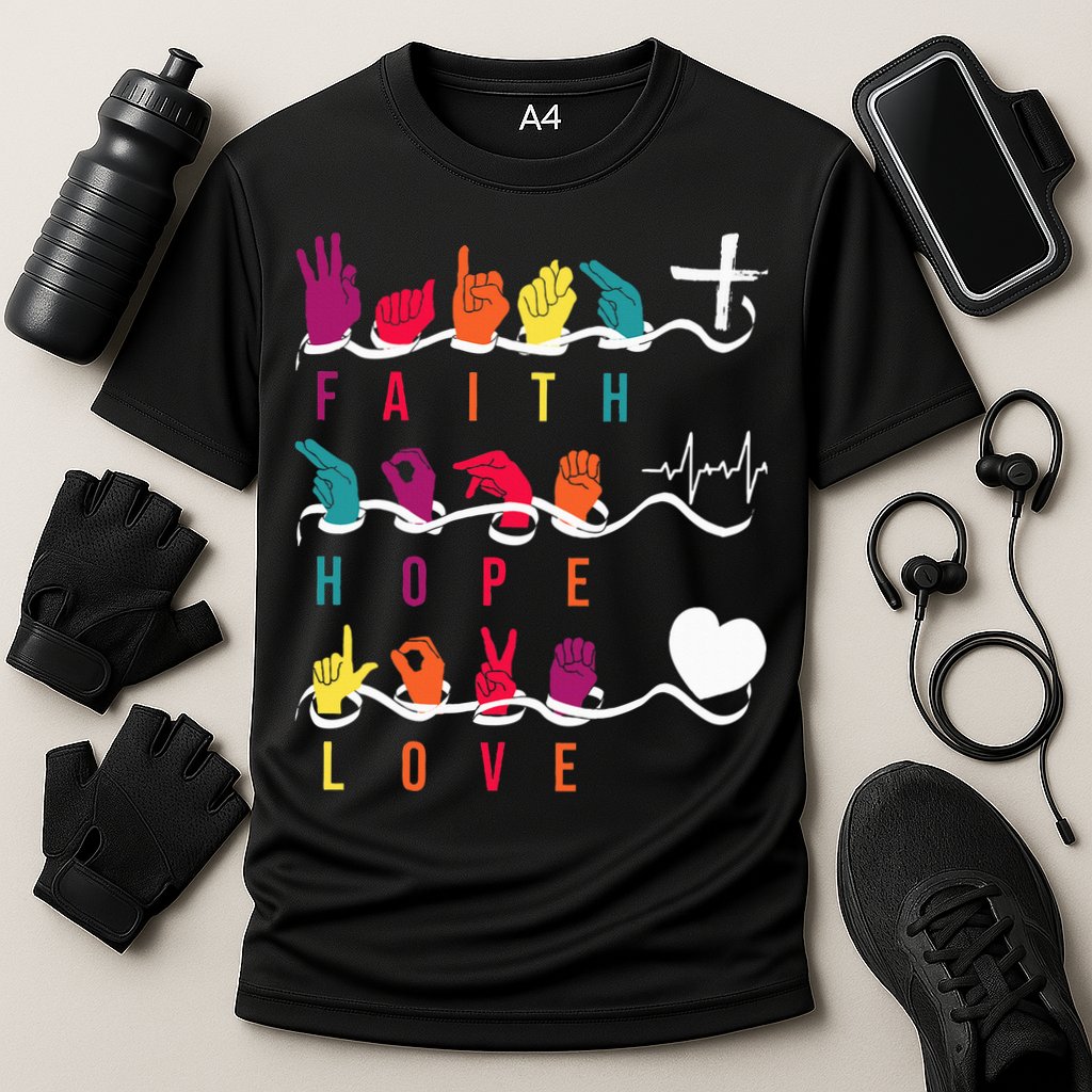 Faith Hope Love Asl American Sign Language Cooling Performance Crew T-Shirt