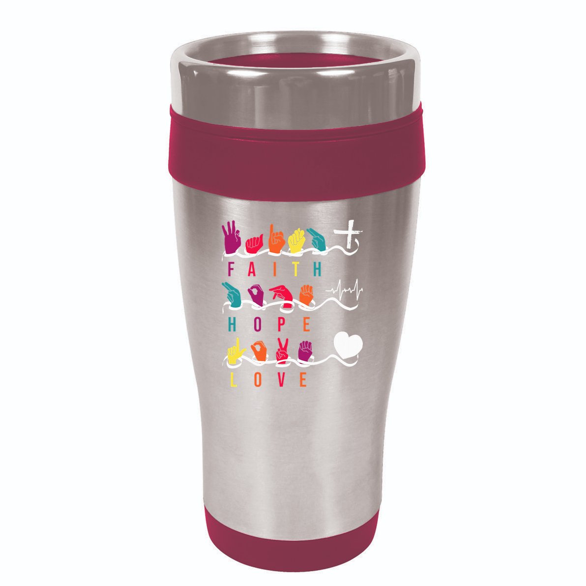 Faith Hope Love Asl American Sign Language 16oz Travel Tumbler