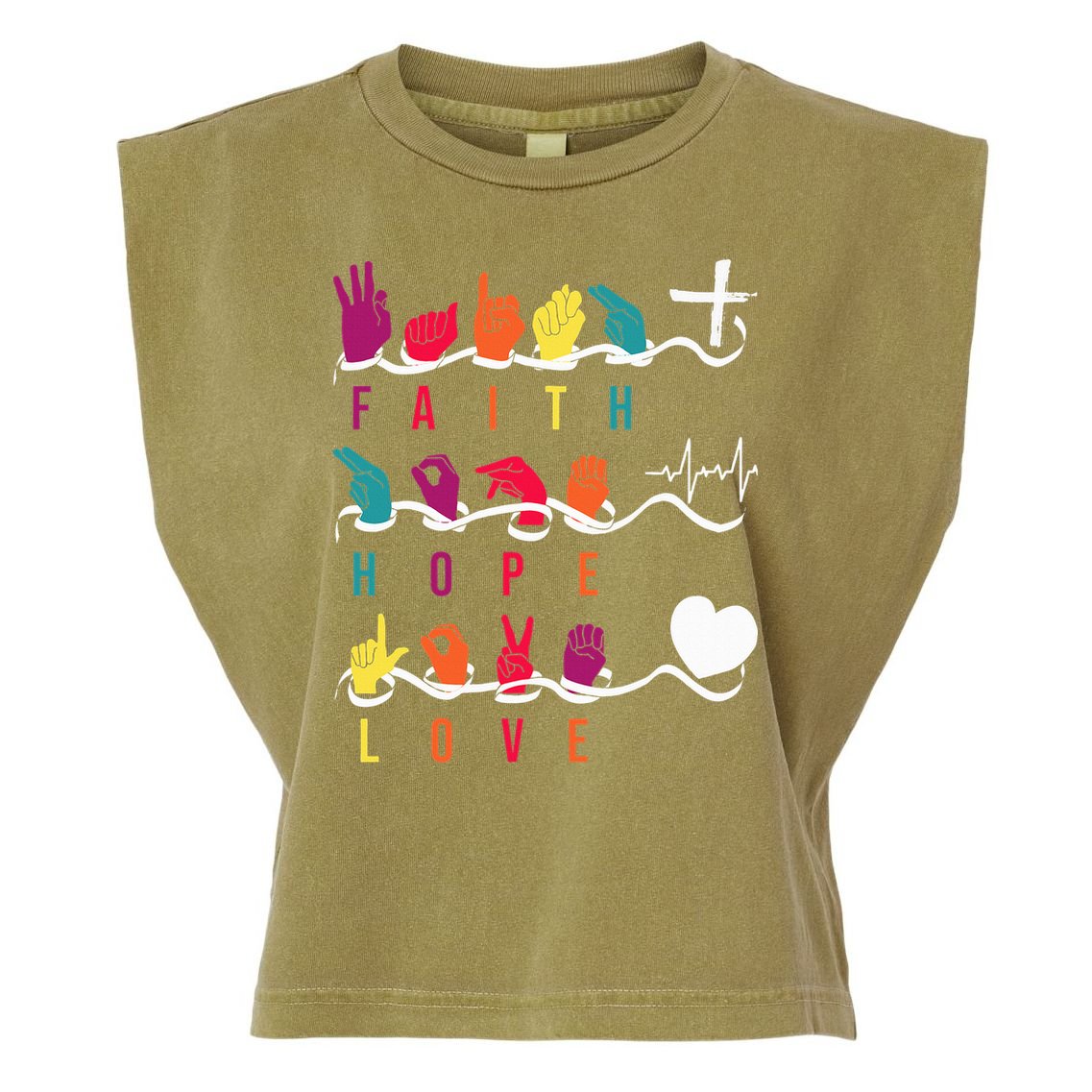 Faith Hope Love Asl American Sign Language Garment-Dyed Women's Muscle Tee