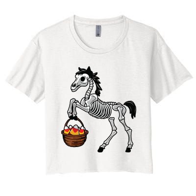 Funny Horse Lover Halloween Skeleton Spooky Candy Corn Women's Crop Top Tee