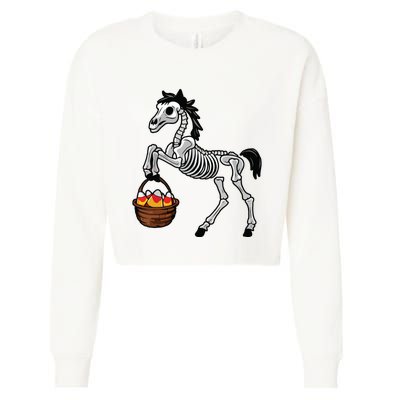 Funny Horse Lover Halloween Skeleton Spooky Candy Corn Cropped Pullover Crew