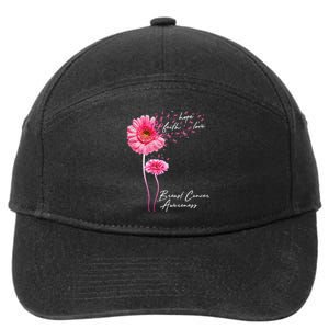 Faith Hope Love Pink Daisy Flower Breast Cancer Awareness 7-Panel Snapback Hat