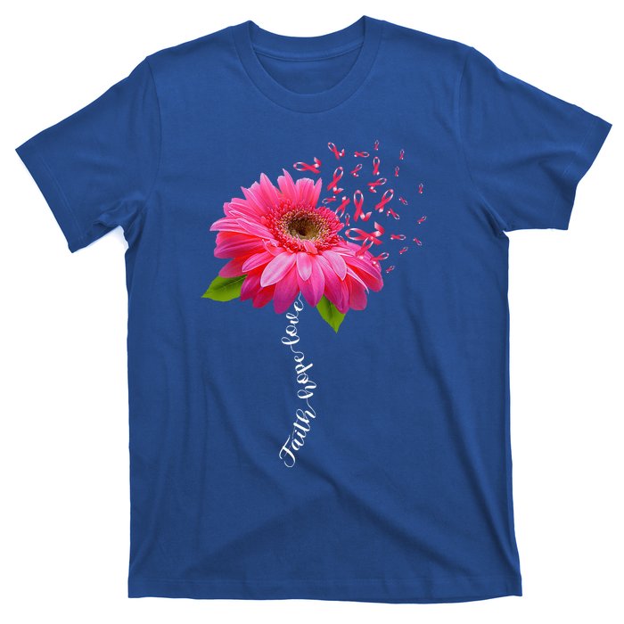 Faith Hope Love Pink Ribbon Daisy Flower Breast Cancer T-Shirt