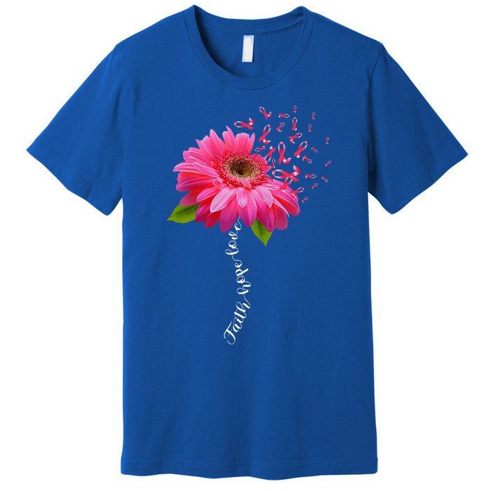 Faith Hope Love Pink Ribbon Daisy Flower Breast Cancer Premium T-Shirt