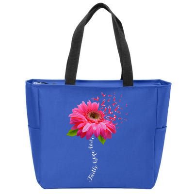 Faith Hope Love Pink Ribbon Daisy Flower Breast Cancer Zip Tote Bag