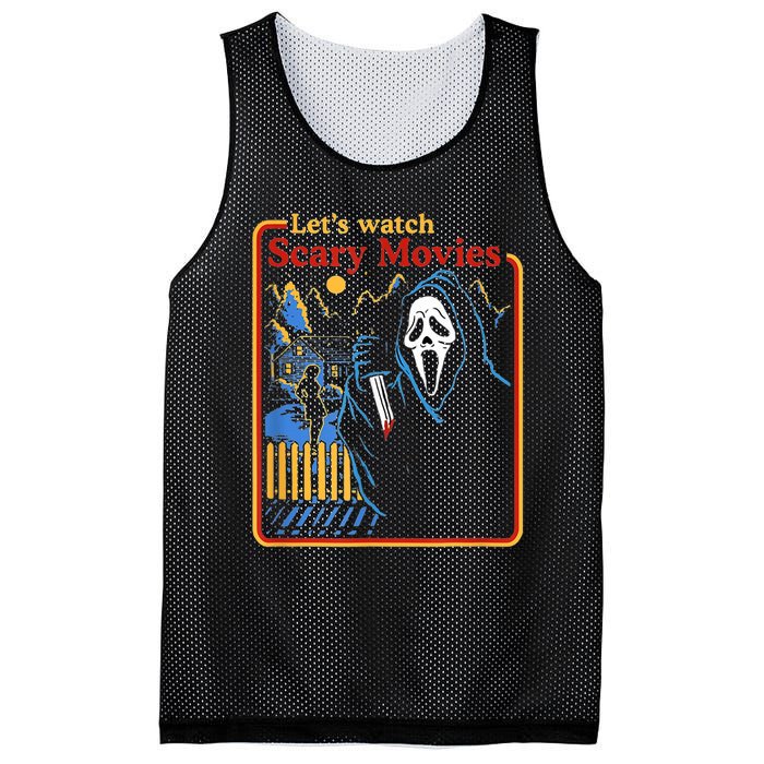 Funny Halloween Let’S Watch Scary Horror Movies Ghost Mesh Reversible Basketball Jersey Tank