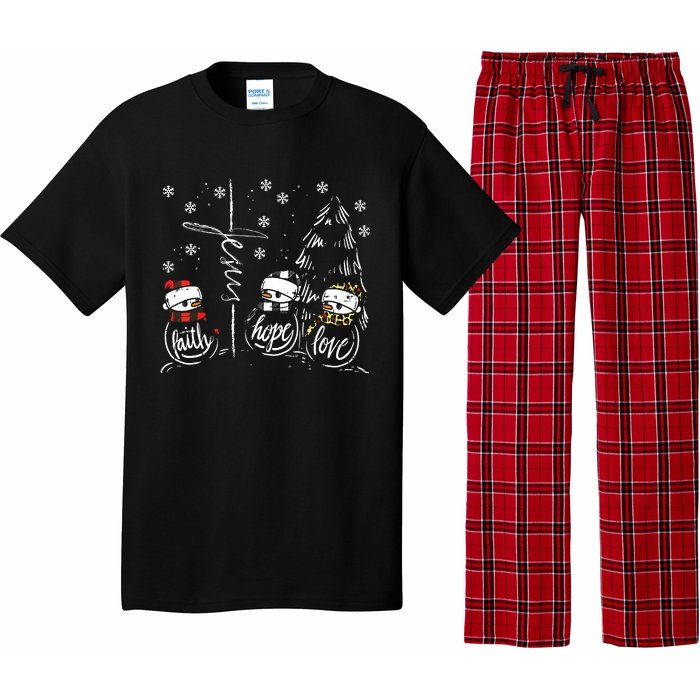 Faith Hope Love Jesus Snowman Plaid Leopard Christmas Gift Pajama Set