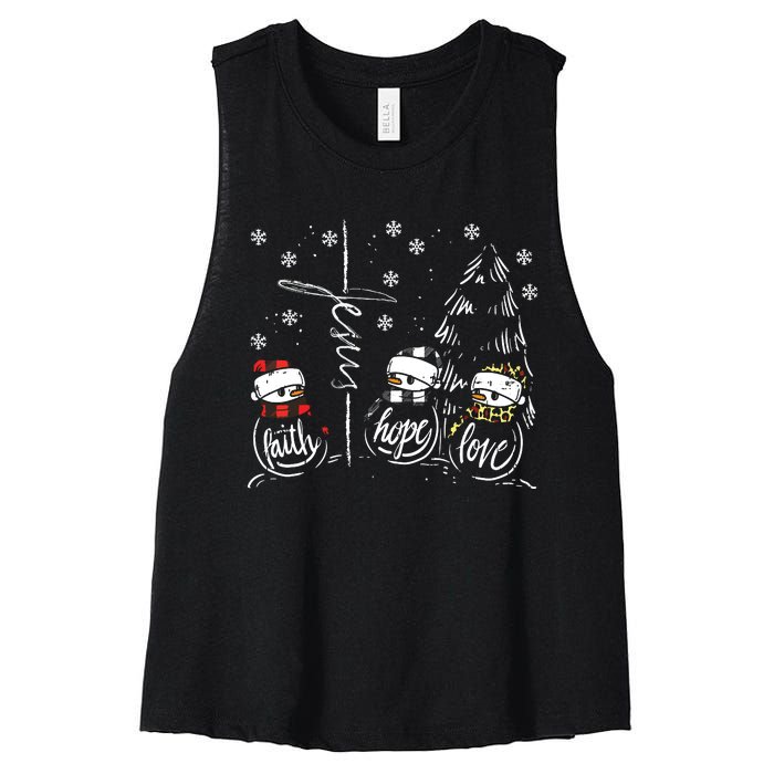 Faith Hope Love Jesus Snowman Plaid Leopard Christmas Gift Women's Racerback Cropped Tank