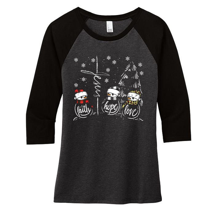 Faith Hope Love Jesus Snowman Plaid Leopard Christmas Gift Women's Tri-Blend 3/4-Sleeve Raglan Shirt