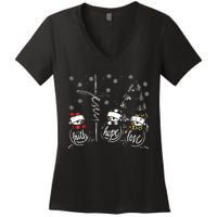 Faith Hope Love Jesus Snowman Plaid Leopard Christmas Gift Women's V-Neck T-Shirt