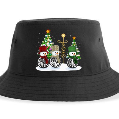 Faith Hope Love Snowman Jesus Funny Xmas Cross For Christian Sustainable Bucket Hat