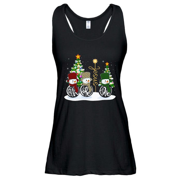 Faith Hope Love Snowman Jesus Funny Xmas Cross For Christian Ladies Essential Flowy Tank