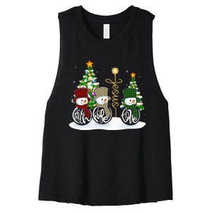 Faith Hope Love Snowman Jesus Funny Xmas Cross For Christian Women's Racerback Cropped Tank