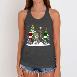 Faith Hope Love Snowman Jesus Funny Xmas Cross For Christian Women's Knotted Racerback Tank