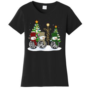 Faith Hope Love Snowman Jesus Funny Xmas Cross For Christian Women's T-Shirt