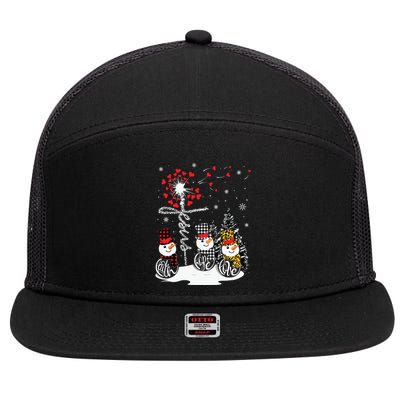 Faith Hope Love Snowman Jesus Dandelion Christian Christmas 7 Panel Mesh Trucker Snapback Hat