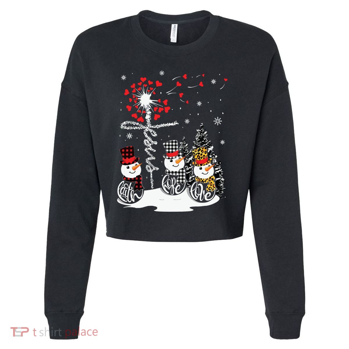 Faith Hope Love Snowman Jesus Dandelion Christian Christmas Cropped Pullover Crew
