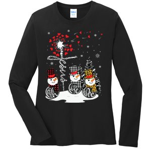 Faith Hope Love Snowman Jesus Dandelion Christian Christmas Ladies Long Sleeve Shirt