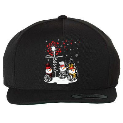 Faith Hope Love Snowman Jesus Dandelion Christian Christmas Wool Snapback Cap