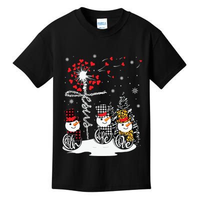 Faith Hope Love Snowman Jesus Dandelion Christian Christmas Kids T-Shirt