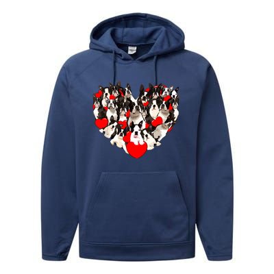 Funny Heart Love Boston Terrier Valentines Day Puppy Dog Performance Fleece Hoodie