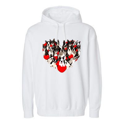 Funny Heart Love Boston Terrier Valentines Day Puppy Dog Garment-Dyed Fleece Hoodie