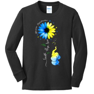 Faith Hope Love Awareness Downs Syndrome The Blue Elephant Kids Long Sleeve Shirt