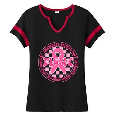 Faith Hope Love Ribbon Breast Cancer Awareness Month Ladies Halftime Notch Neck Tee