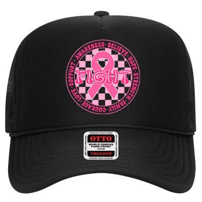 Faith Hope Love Ribbon Breast Cancer Awareness Month High Crown Mesh Back Trucker Hat