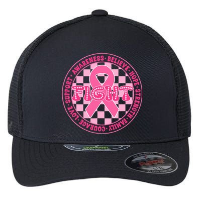 Faith Hope Love Ribbon Breast Cancer Awareness Month Flexfit Unipanel Trucker Cap