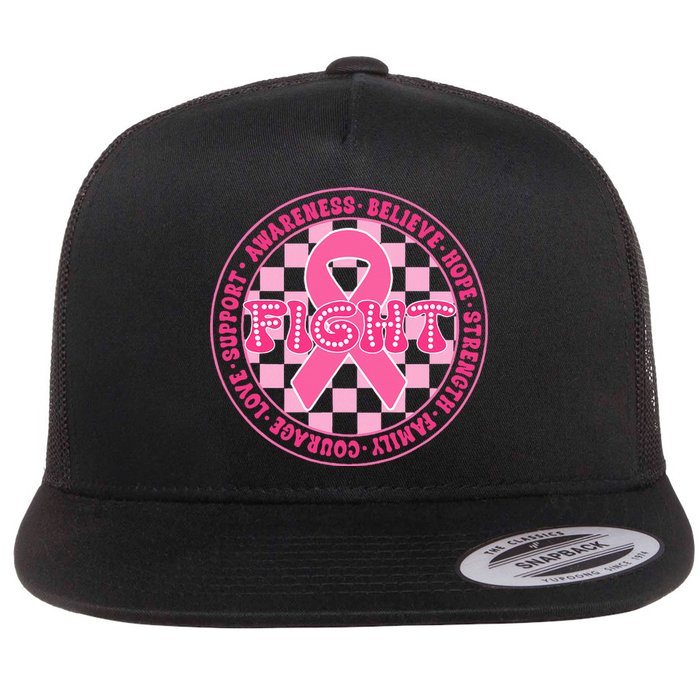 Faith Hope Love Ribbon Breast Cancer Awareness Month Flat Bill Trucker Hat